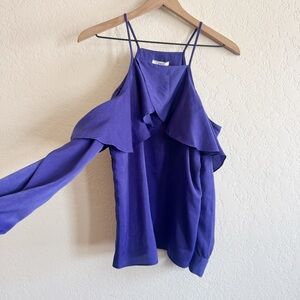 NWT Bar III Vibrant Purple Ruffle Cold Shoulder Blouse